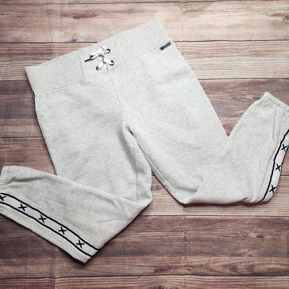 Betsey Johnson Performance Color Block X Stripe Gray Jogger Sweats